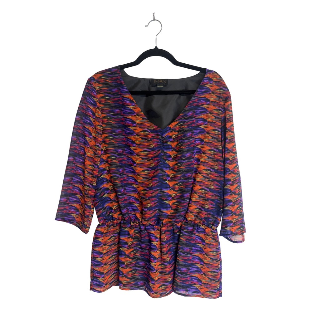 Women's Multicolored IMAN 3/4‎ Sleeve Blouse, Women's Size L